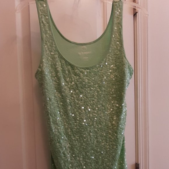 Old Navy Soft Jade-Light Green sequin tank top size Medium - Picture 1 of 7